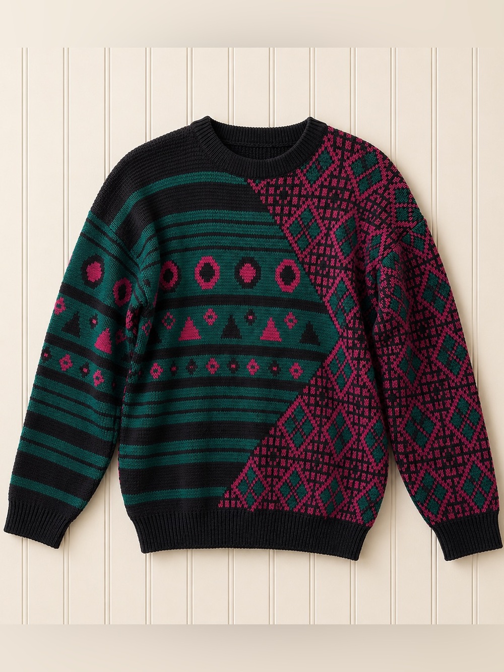 Unisex Vintage Patterned Crewneck Sweater
